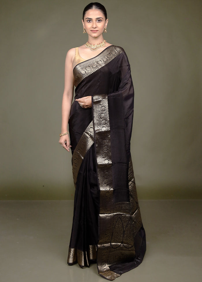 Black Chiffon Silk Saree With Blouse Piece