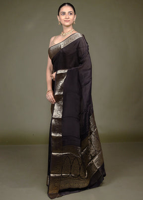 Black Chiffon Silk Saree With Blouse Piece