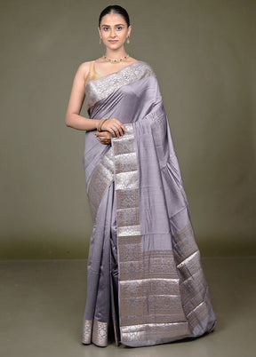 Grey Handloom Dupion Pure Silk Saree With Blouse Piece