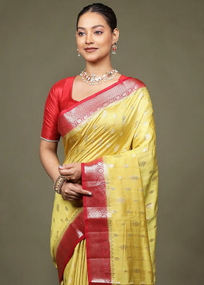 Yellow Handloom Dupion Pure Silk Saree With Blouse Piece