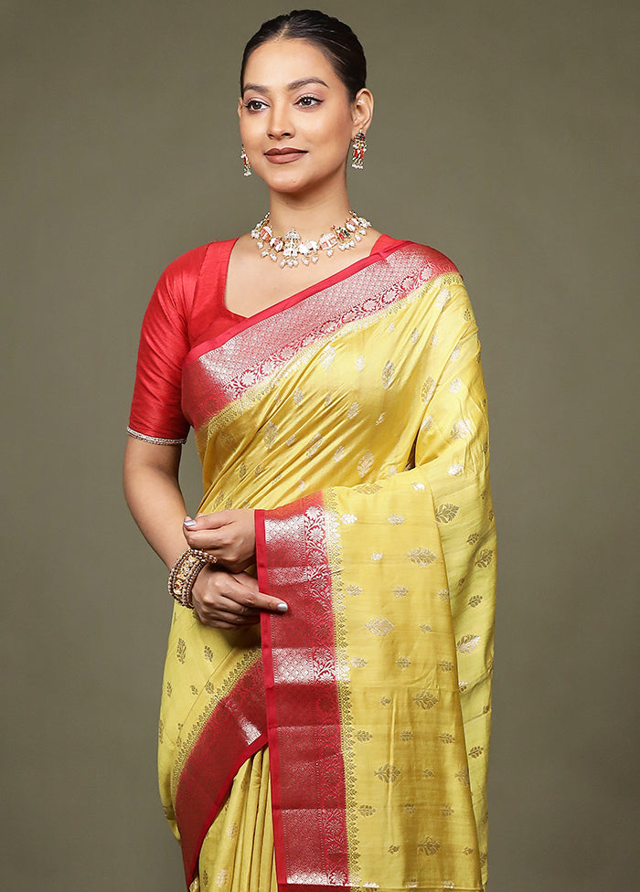 Yellow Handloom Dupion Pure Silk Saree With Blouse Piece