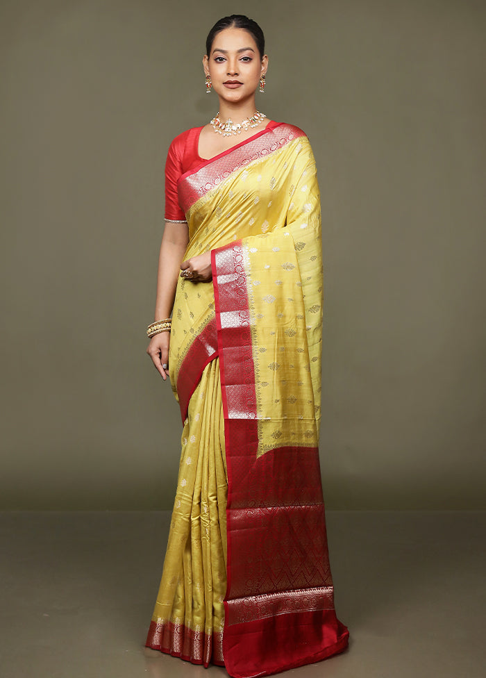 Yellow Handloom Dupion Pure Silk Saree With Blouse Piece