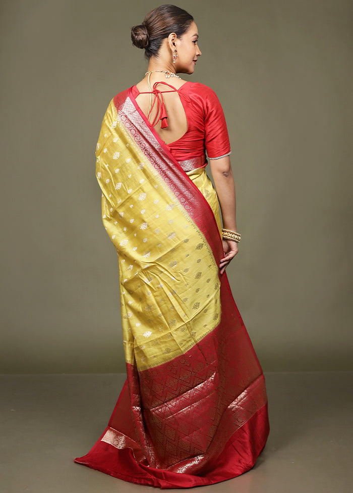 Yellow Handloom Dupion Pure Silk Saree With Blouse Piece