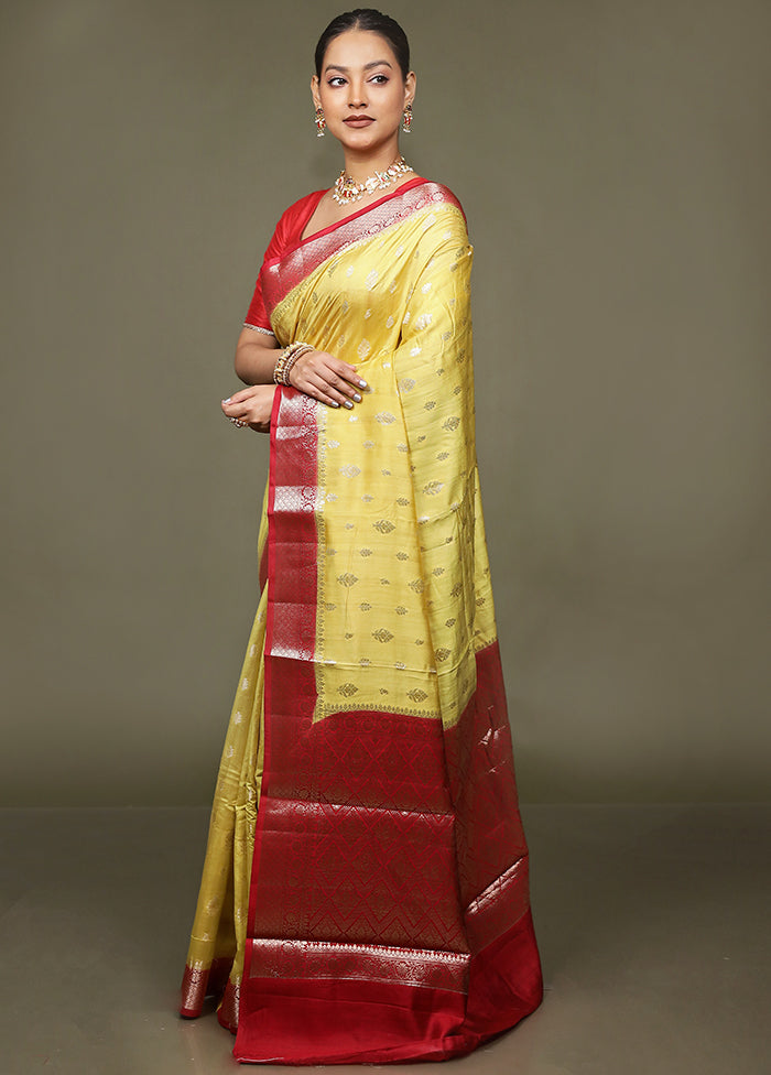 Yellow Handloom Dupion Pure Silk Saree With Blouse Piece