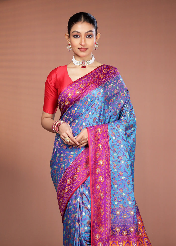 Blue Tanchoi Silk Saree With Blouse Piece
