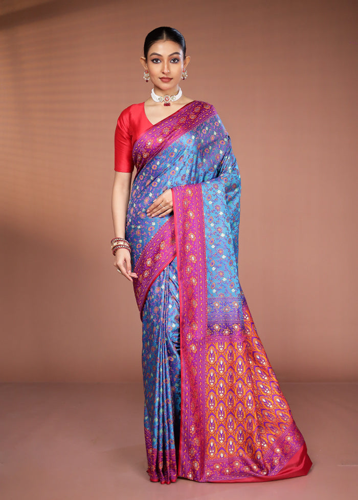 Blue Tanchoi Silk Saree With Blouse Piece