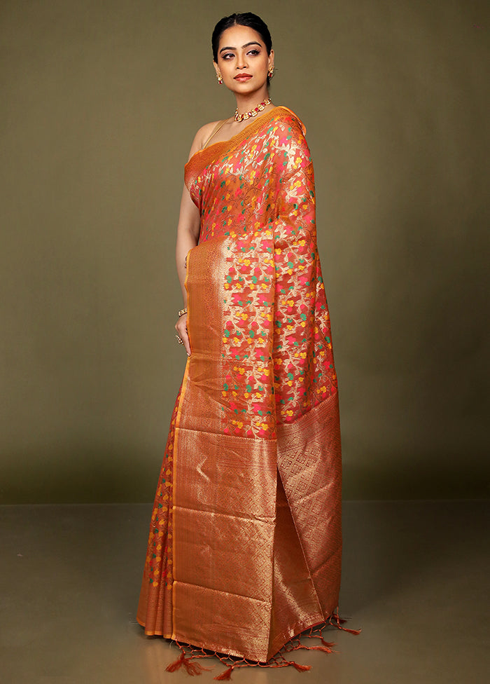 Rust Kora Silk Saree With Blouse Piece
