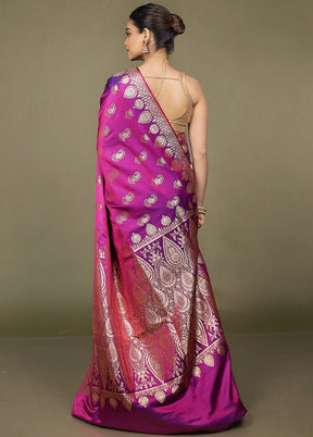 Purple Banarasi Silk Saree With Blouse Piece