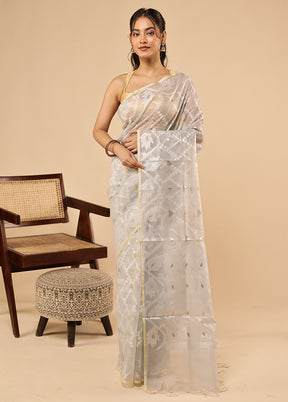 Grey Organza Saree With Blouse Piece