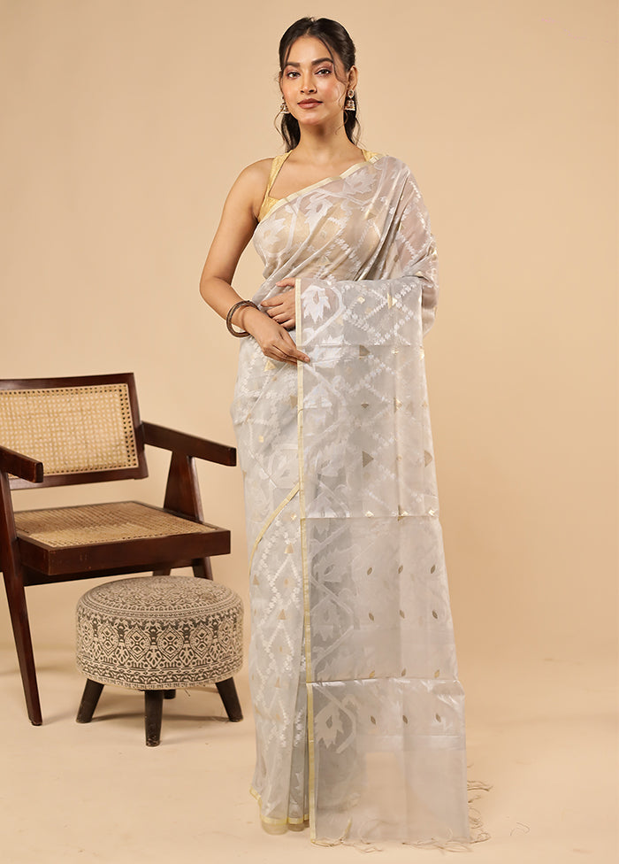 Grey Organza Saree With Blouse Piece
