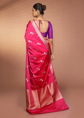 Pink Handloom Banarasi Pure Silk Saree With Blouse Piece