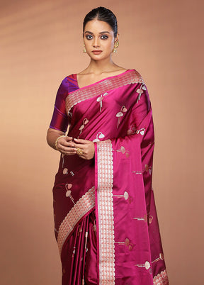 Purple Handloom Banarasi Pure Silk Saree With Blouse Piece