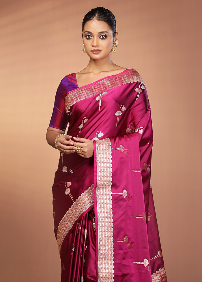 Purple Handloom Banarasi Pure Silk Saree With Blouse Piece