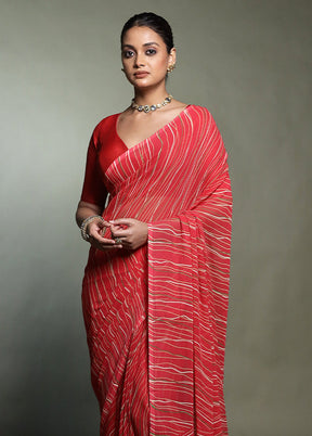 Pink Chiffon Silk Saree With Blouse Piece