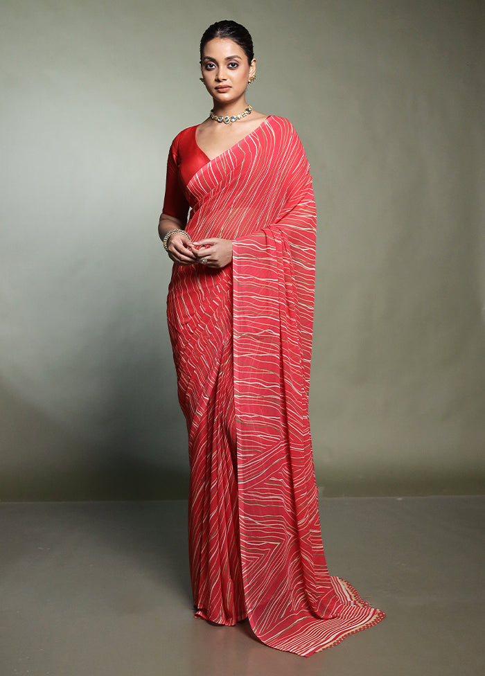 Pink Chiffon Silk Saree With Blouse Piece