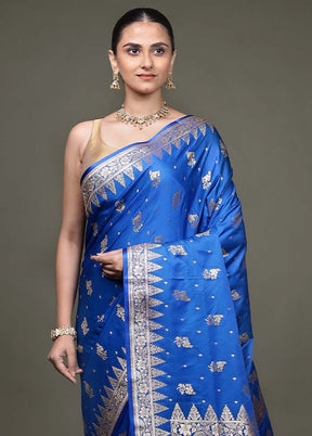 Blue Banarasi Silk Saree With Blouse Piece
