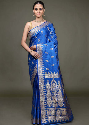Blue Banarasi Silk Saree With Blouse Piece