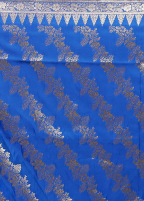 Blue Banarasi Silk Saree With Blouse Piece