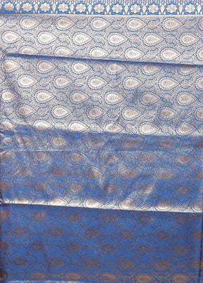 Blue Banarasi Silk Saree With Blouse Piece