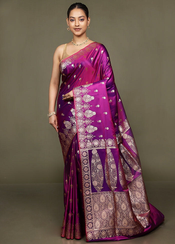Purple Banarasi Silk Saree With Blouse Piece