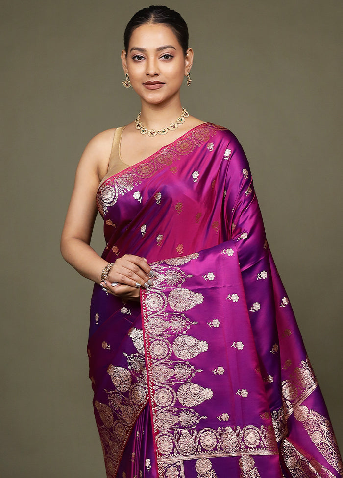 Purple Banarasi Silk Saree With Blouse Piece