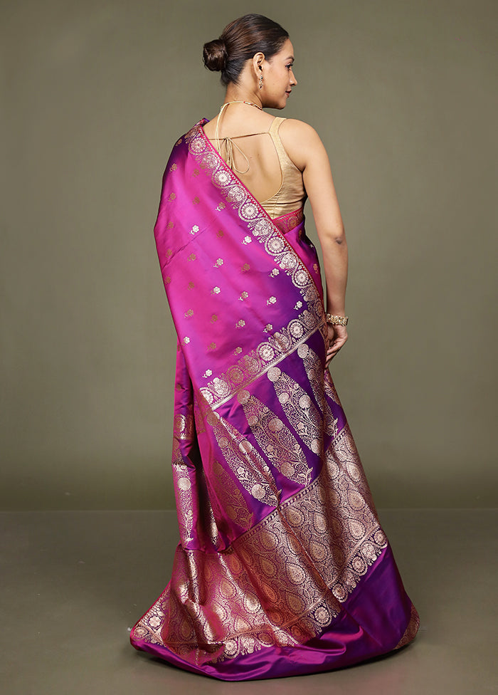 Purple Banarasi Silk Saree With Blouse Piece