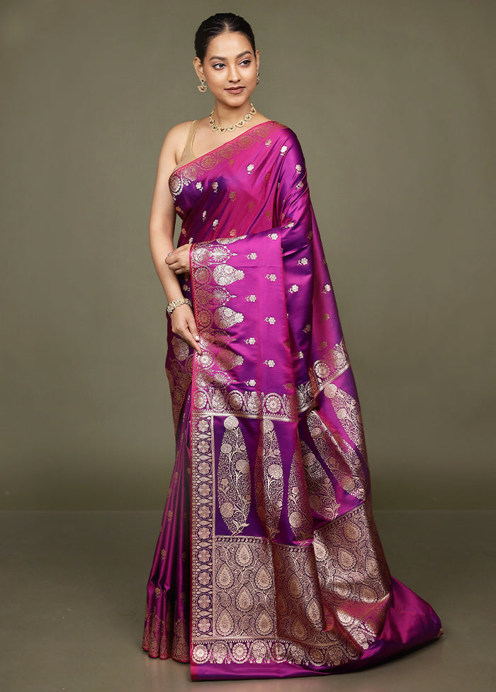 Purple Banarasi Silk Saree With Blouse Piece