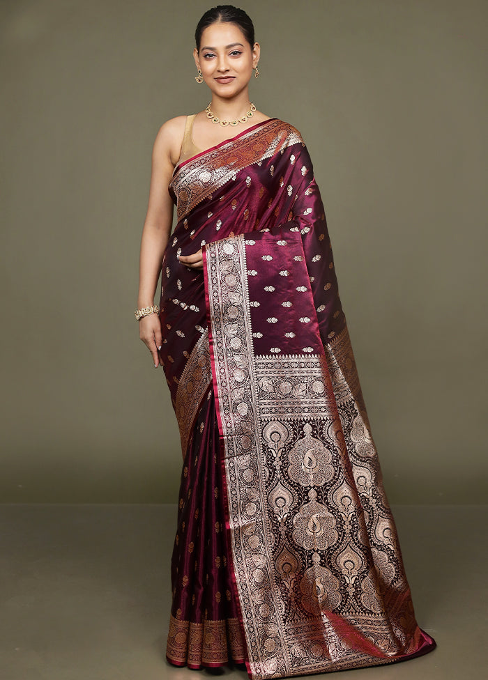 Purple Banarasi Silk Saree With Blouse Piece