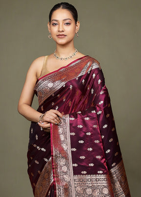 Purple Banarasi Silk Saree With Blouse Piece