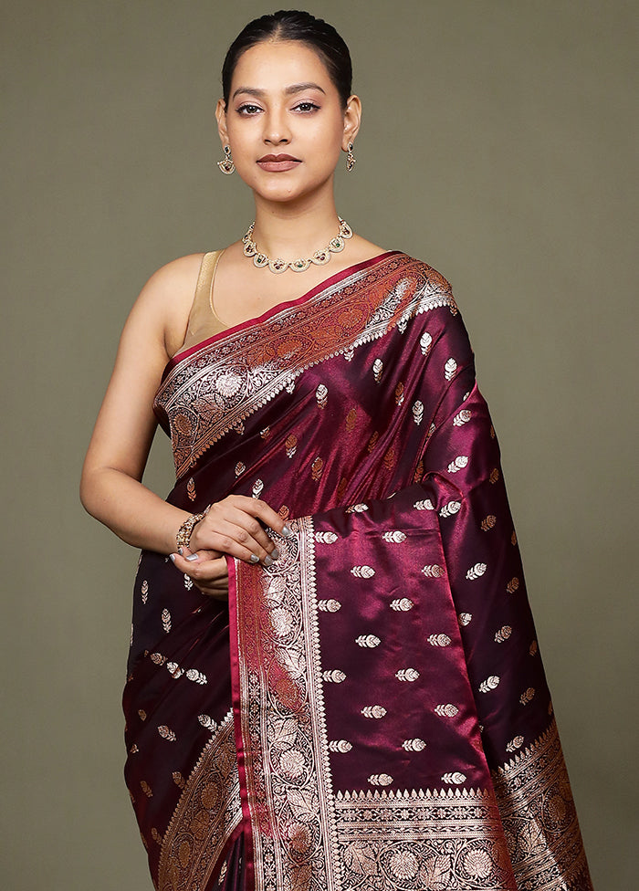 Purple Banarasi Silk Saree With Blouse Piece