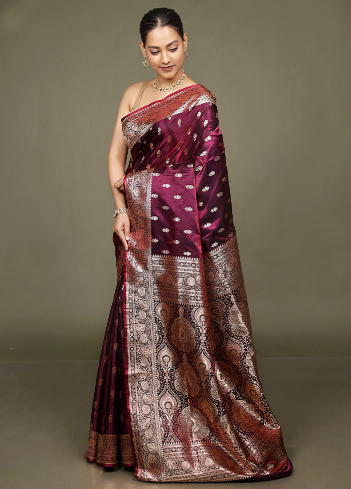 Purple Banarasi Silk Saree With Blouse Piece