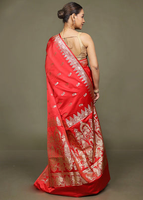 Red Banarasi Silk Saree With Blouse Piece