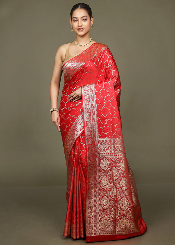 Red Banarasi Silk Saree With Blouse Piece