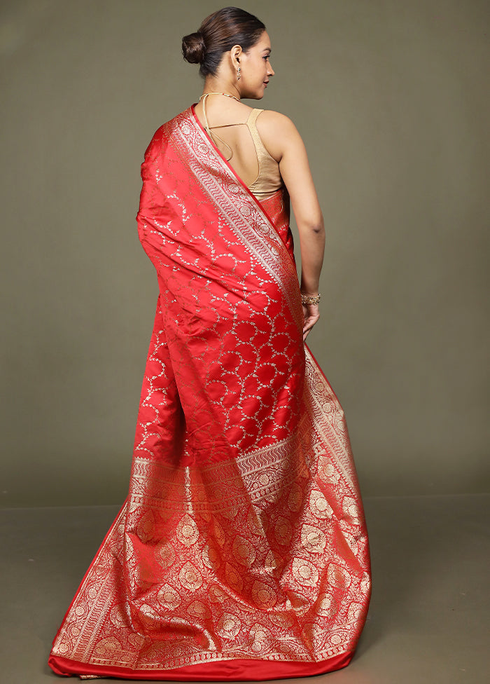 Red Banarasi Silk Saree With Blouse Piece