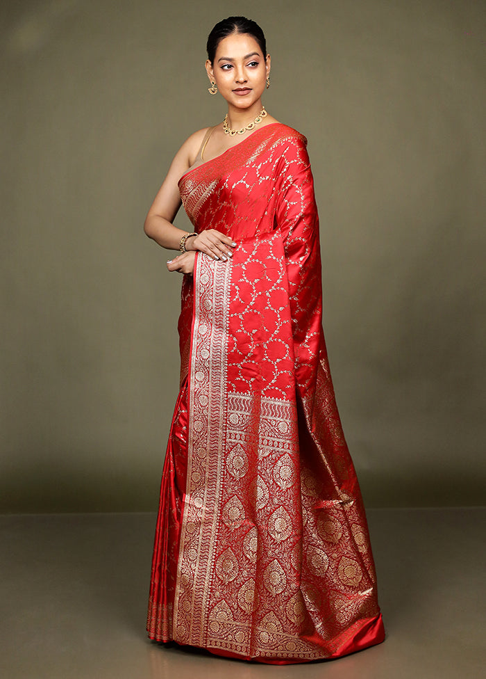 Red Banarasi Silk Saree With Blouse Piece