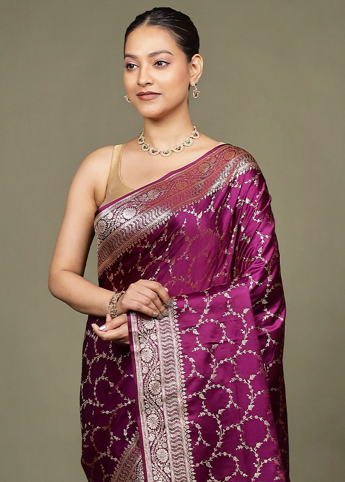 Purple Banarasi Silk Saree With Blouse Piece