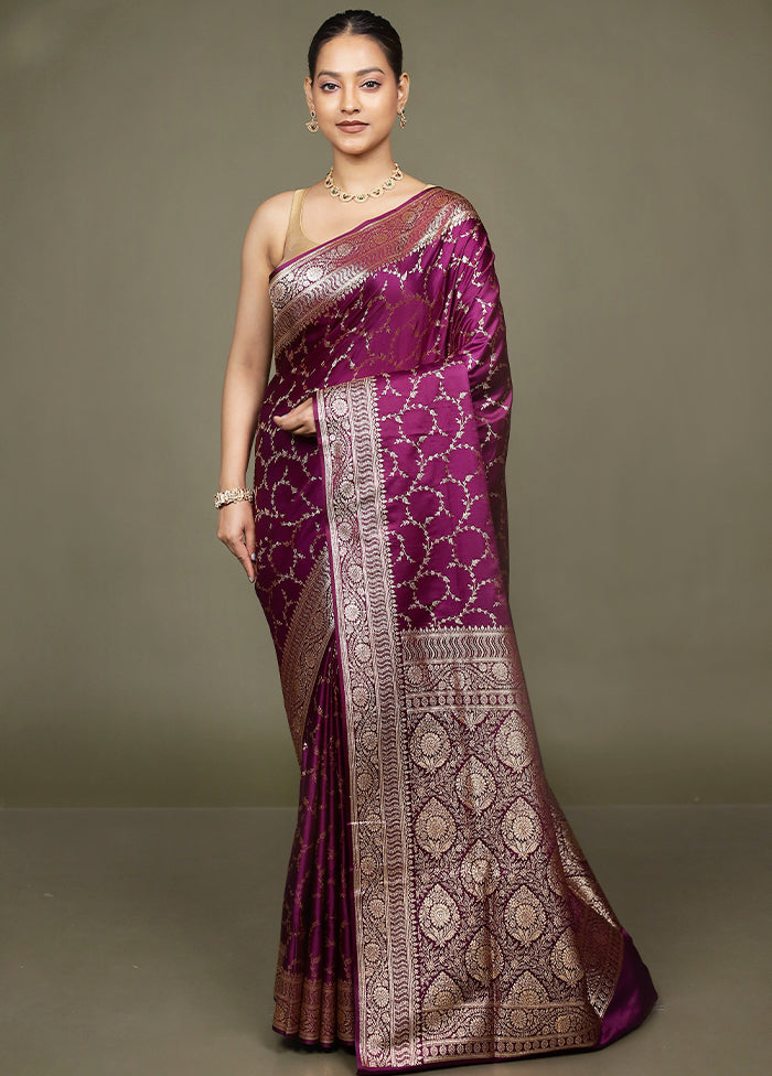 Purple Banarasi Silk Saree With Blouse Piece