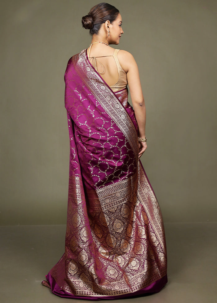 Purple Banarasi Silk Saree With Blouse Piece