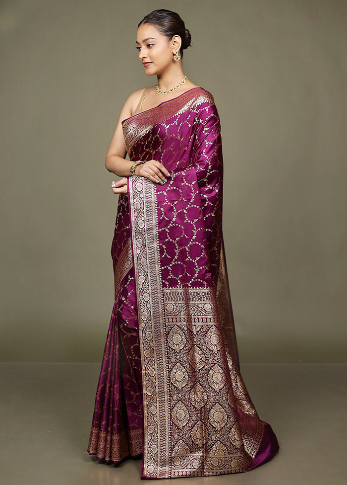 Purple Banarasi Silk Saree With Blouse Piece