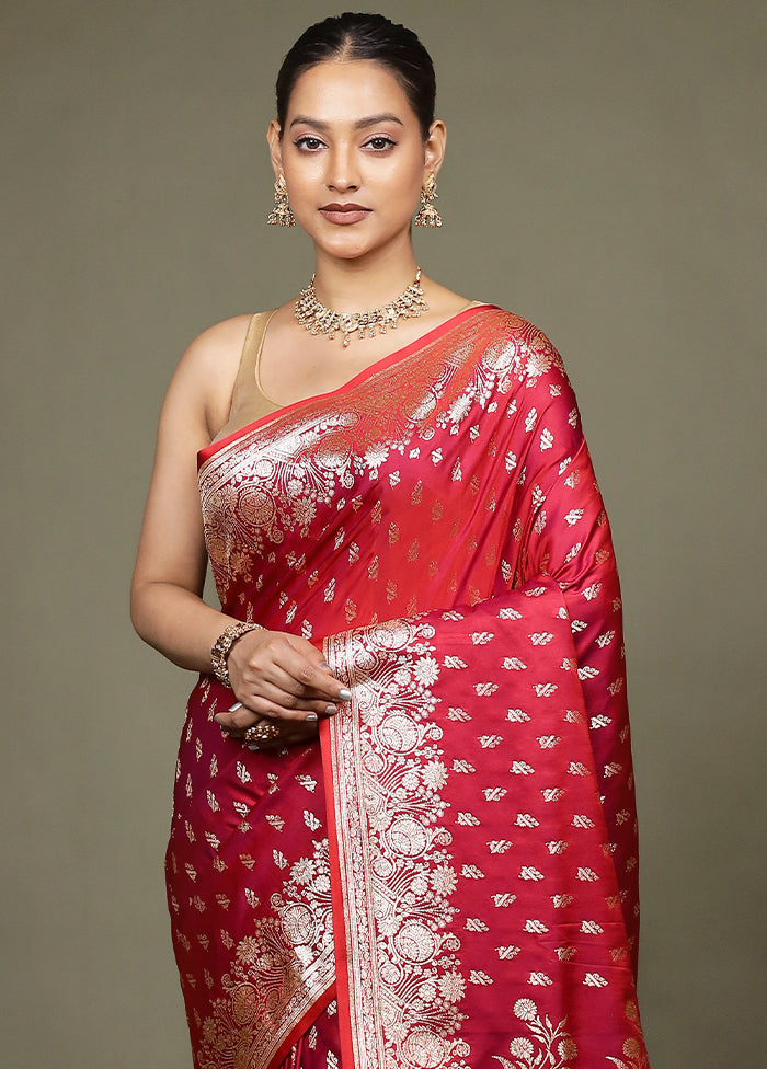 Pink Banarasi Silk Saree With Blouse Piece