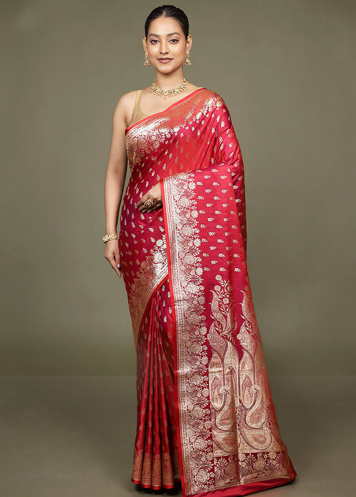 Pink Banarasi Silk Saree With Blouse Piece