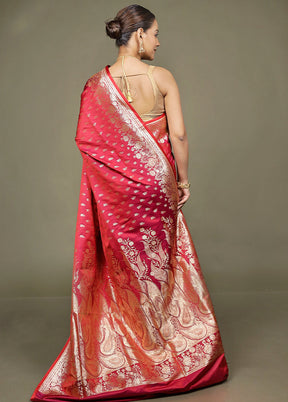 Pink Banarasi Silk Saree With Blouse Piece