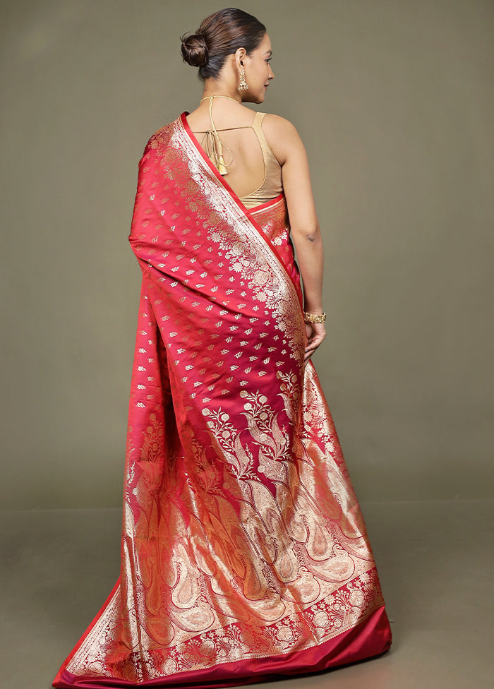Pink Banarasi Silk Saree With Blouse Piece