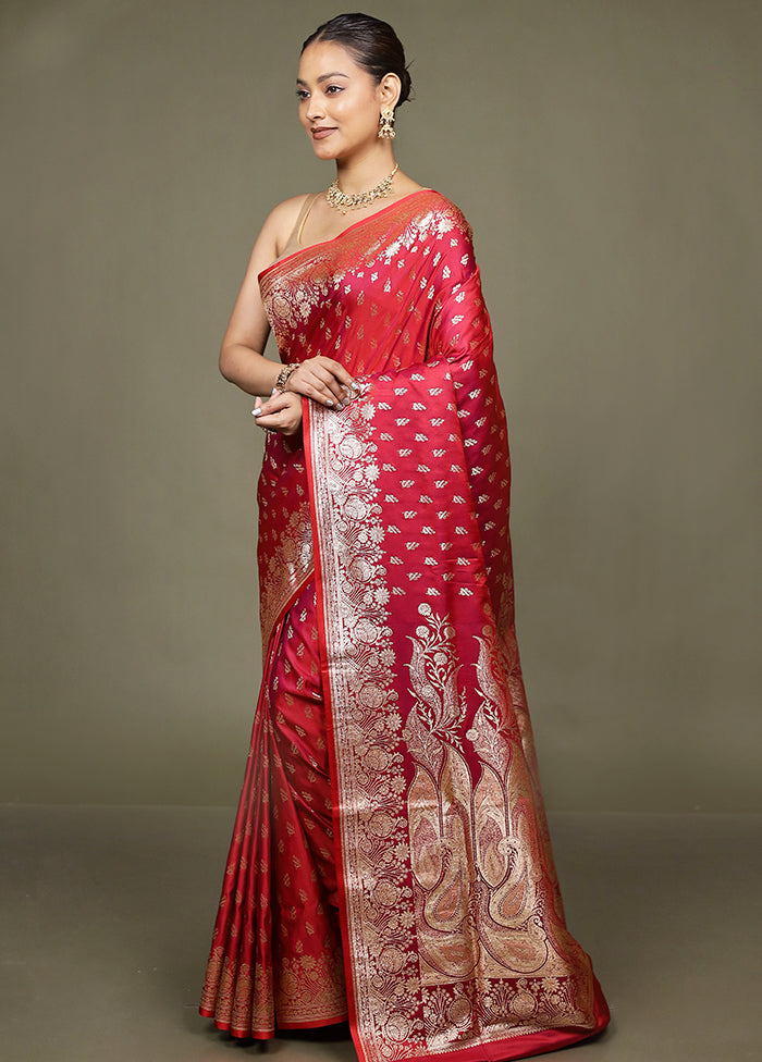 Pink Banarasi Silk Saree With Blouse Piece