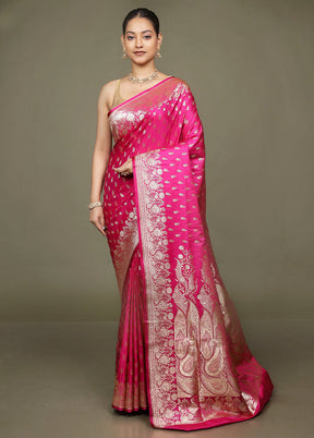 Pink Banarasi Silk Saree With Blouse Piece