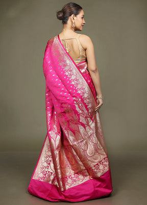 Pink Banarasi Silk Saree With Blouse Piece