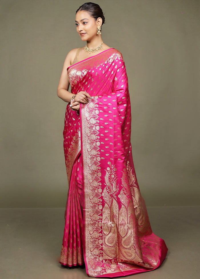 Pink Banarasi Silk Saree With Blouse Piece
