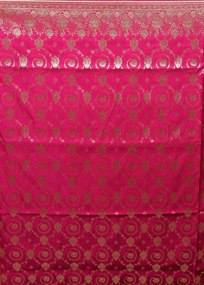 Pink Banarasi Silk Saree With Blouse Piece