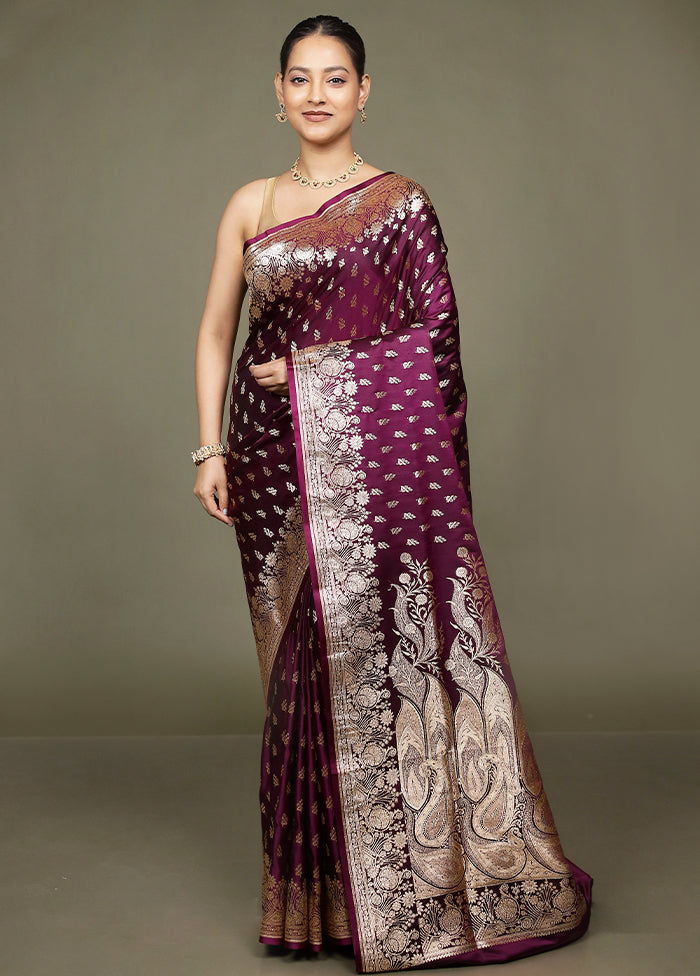 Purple Banarasi Silk Saree With Blouse Piece