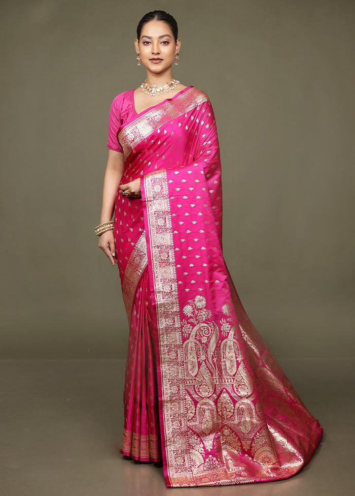 Pink Banarasi Silk Saree With Blouse Piece